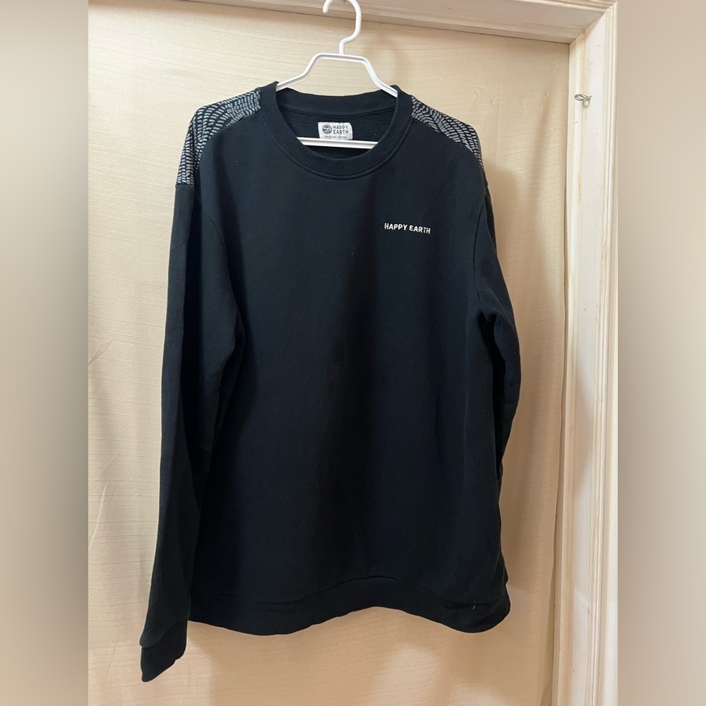 Happy Earth Organic Cotton Black Graphic Crewneck Sweatshirt Pullover XL
